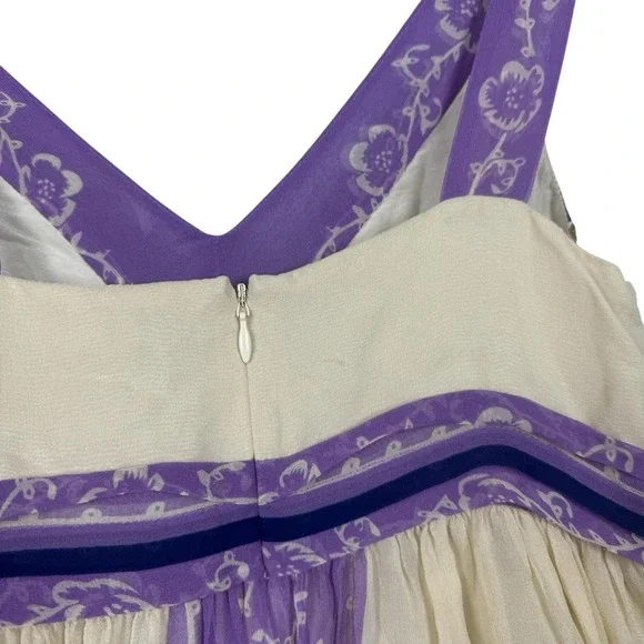 Anthropologie x Lil 100% Silk, Ivory and Purple Floral Dress, Size‎ 2-4 - Picture 9 of 13
